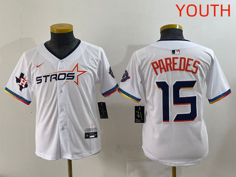 Youth Houston Astros #15 Paredes White Fourth generation Joint Name 2025 Nike MLB Jersey style 6